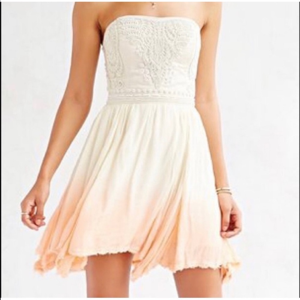 Ecote Sunset Ombré dip dyed mini beaded strapless dress cocktail spring summer